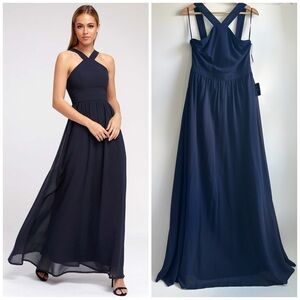 Lulus Air of Romance Navy Blue Maxi Dress Size Large